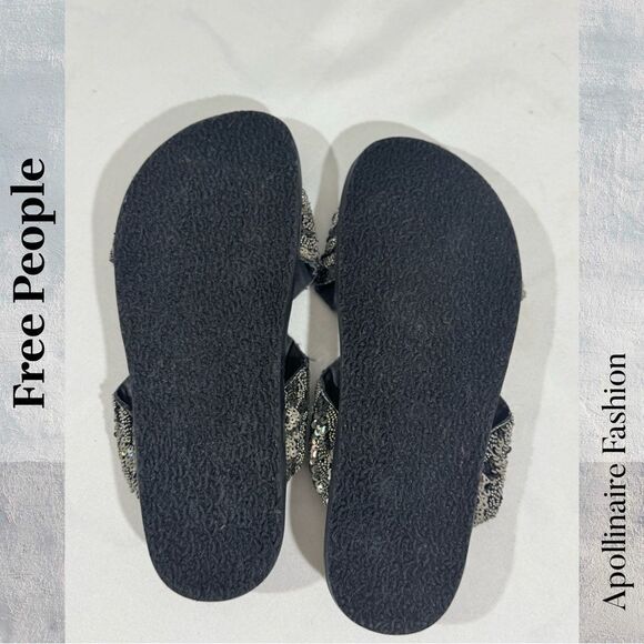 Free People Moonchild Embellished Women's Black and Silver Sandals Size 38.5 New - Picture 5 of 5